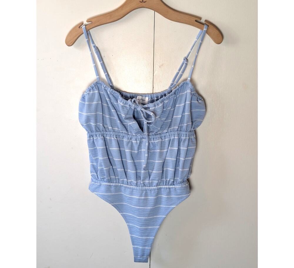 Privacy Please Blue & White Bodysuit Small